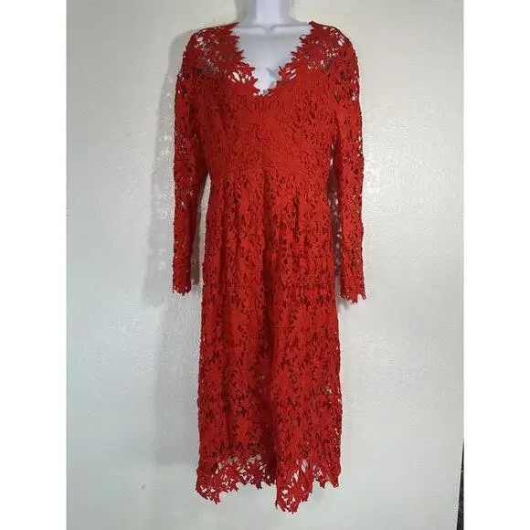 ASTR The Label Red Lace Midi Dress M Gothic Romantic Sheer Party Cocktail ASTR The Label Red Lace Midi Dress M Gothic Romantic Sheer Party Cocktail